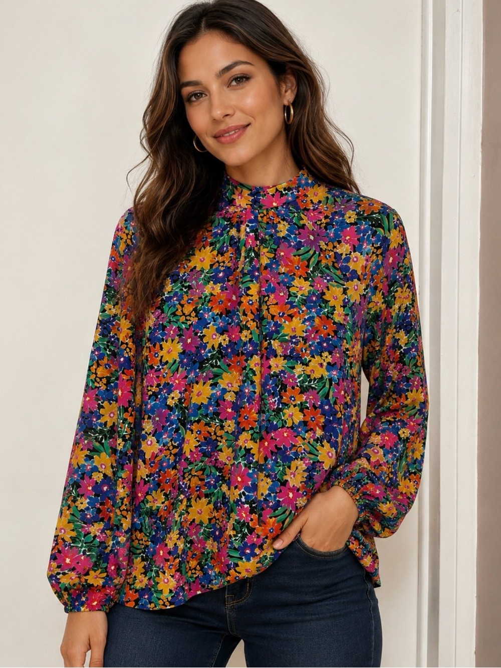 Fresha London Liv Blouse Long Sleeve Floral Lightweight Top Size Small NWT